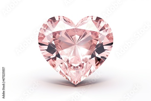 Valentine's Day, light pink heart made from a precious stone, diamond, on a white background