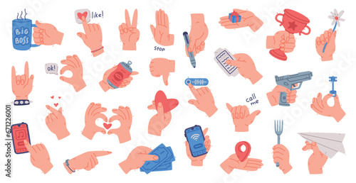 Human Hands Gestures and Different Actions Vector Set photo