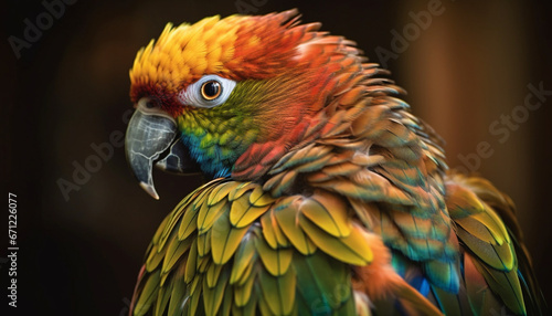 Vibrant gold and blue macaw perching on branch, looking cute generated by AI © Jeronimo Ramos