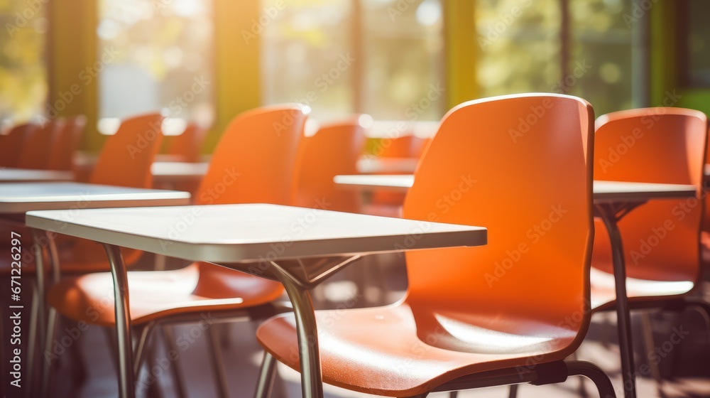 Close up of Empty school classroom. Education and school concept Close up of Empty school classroom. Education and school concept