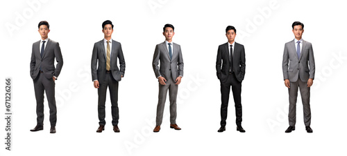 Collection set of business asia man on white transparent background.