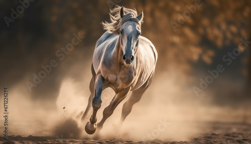 Thoroughbred stallion running free in meadow, a symbol of strength generated by AI © Jeronimo Ramos