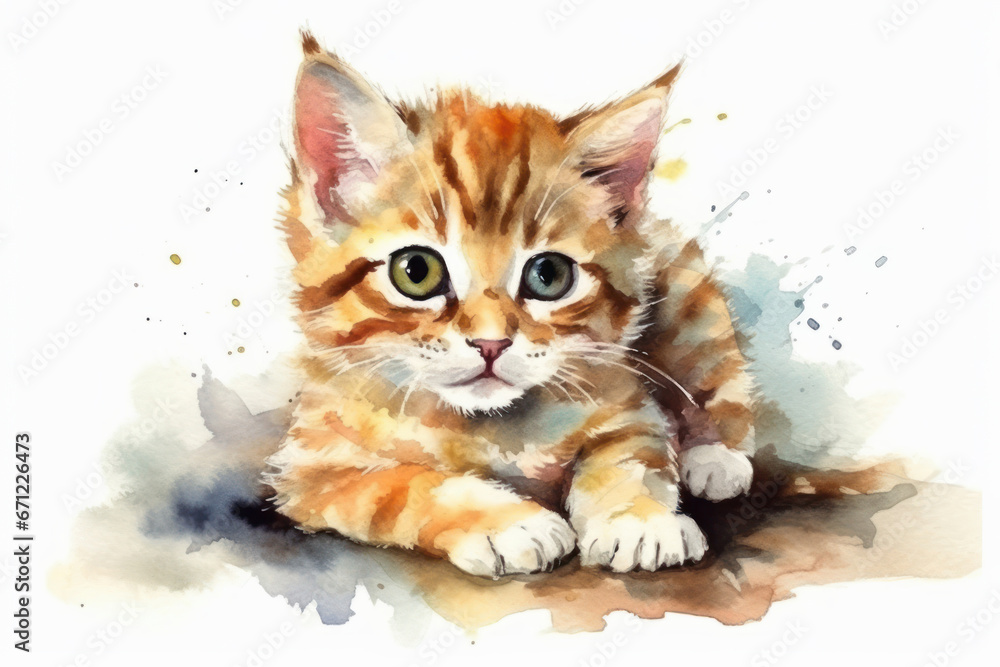 Fototapeta premium Watercolor drawing of a Roman cat. Generative AI.