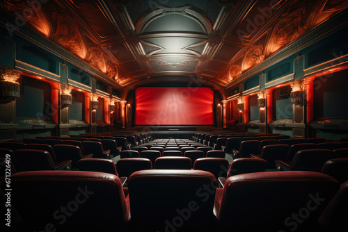 Red Movie Theater Seats and Blank Screen
