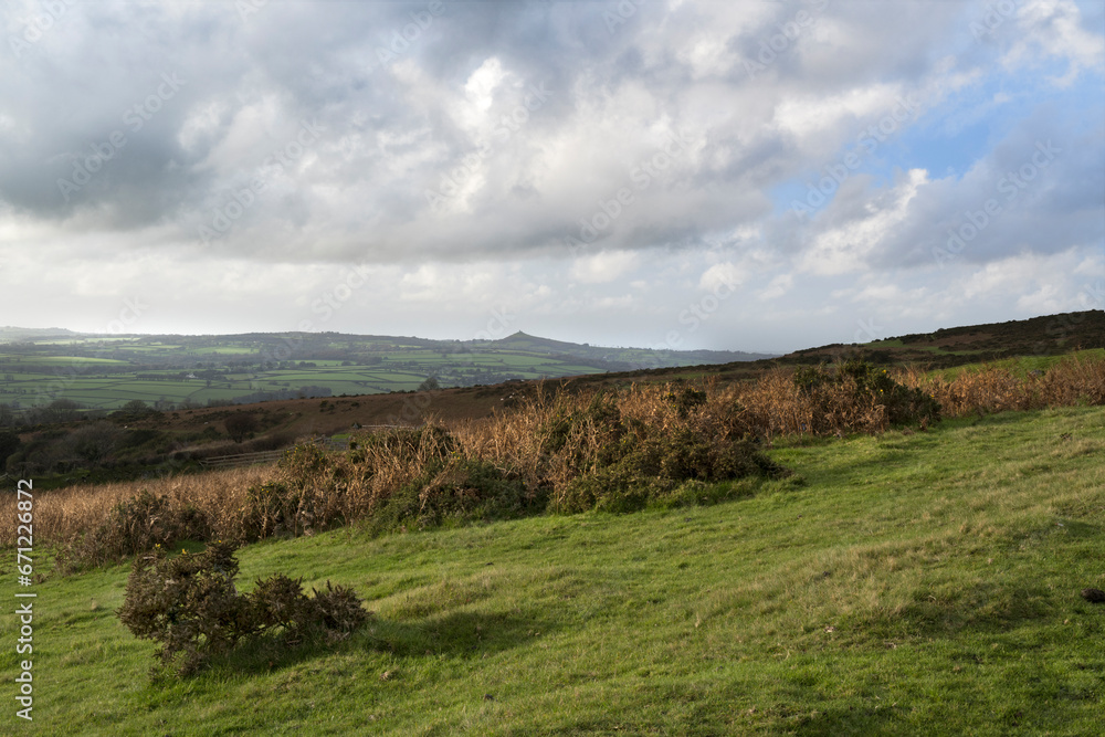View towards Brentor on the horizon from Pork Hill carpark on Dartmoor View towards Brentor on the horizon from Pork Hill carpark on Dartmoor