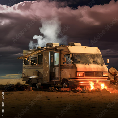 RV truck from breaking bad and smoke on roof photo