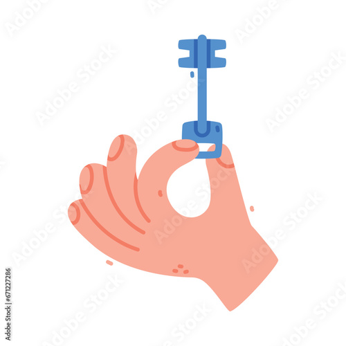 Human Hand Hold Blue Key for Door Lock Vector Illustration