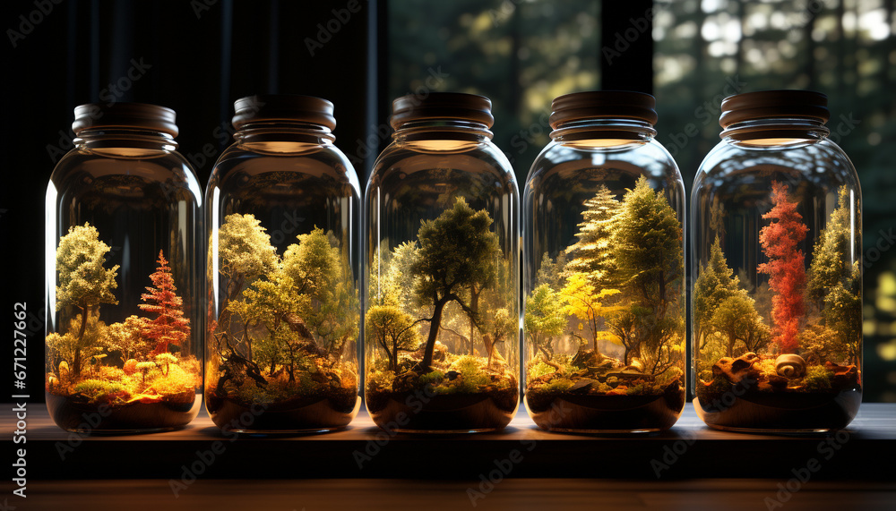 Fresh green leaves in a glass jar, nature organic medicine generated by AI Fresh green leaves in a glass jar, nature organic medicine generated by AI