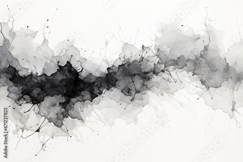 Minimalist grayscale watercolor paint splash pattern, splash of gray paint on white background, abstract gray spot on white background.