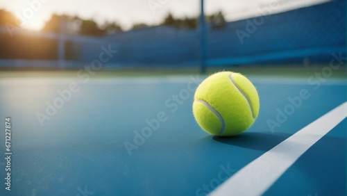 zbliżenie piłka tenisowa i siatka na korcie