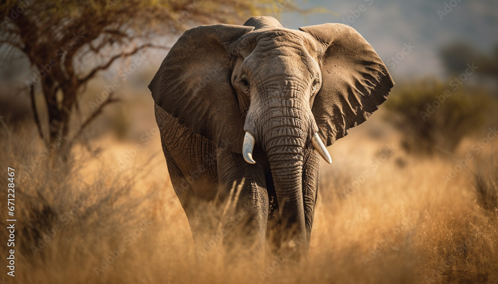 A majestic African elephant standing strong in the wilderness area generated by AI