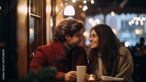 Romantic couple in love in a restaurant  atmosphere of love. Generation AI