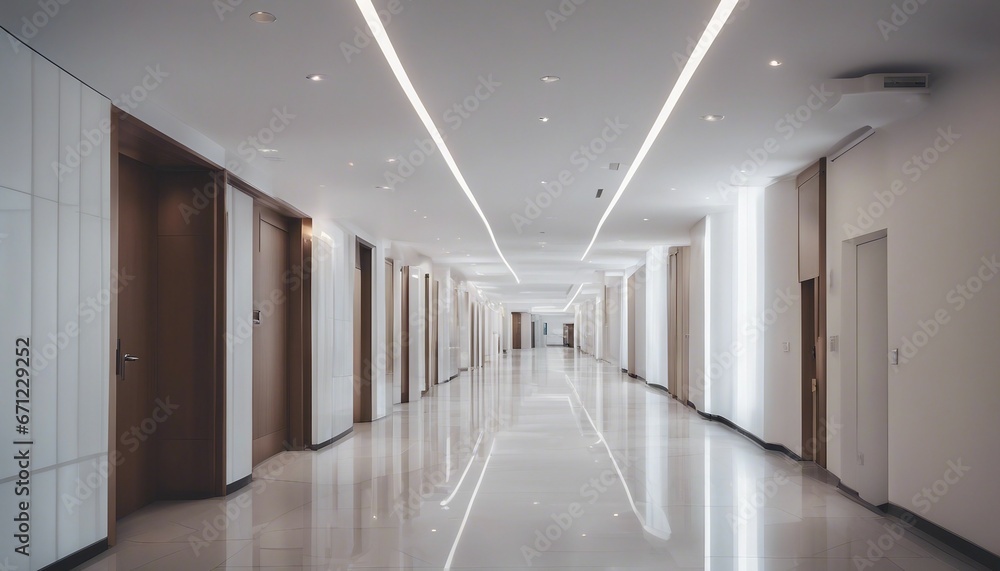 hotel corridor in modern, clean and bright white color concept