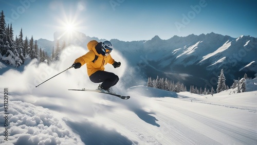 skier jumping in the snow mountains, sunny day

 photo