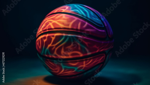 Ball competition Glowing sphere shines in vibrant blue night background generated by AI