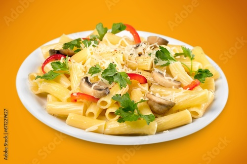 Creamy tasty fresh pasta on plate