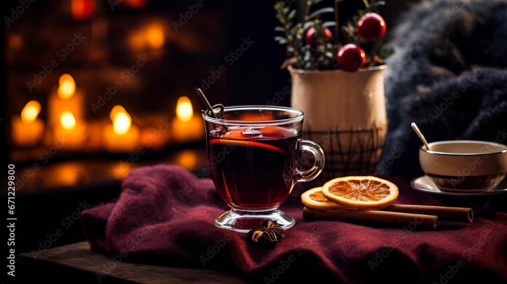 Warm gintwein in a cozy interior. Generation AI Warm gintwein in a cozy interior. Generation AI