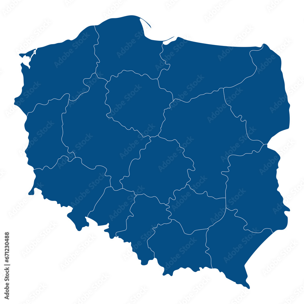 Poland map. Map of Poland in administrative regions
