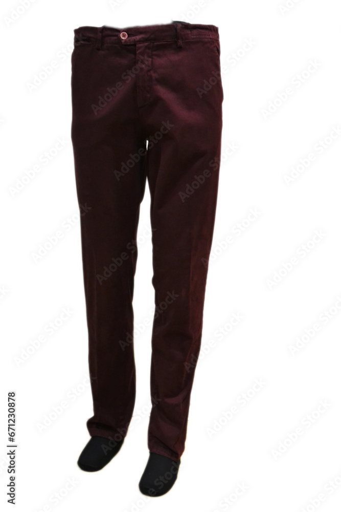 men's burgundy cotton trousers made by hand on isolated background men's burgundy cotton trousers made by hand on isolated background