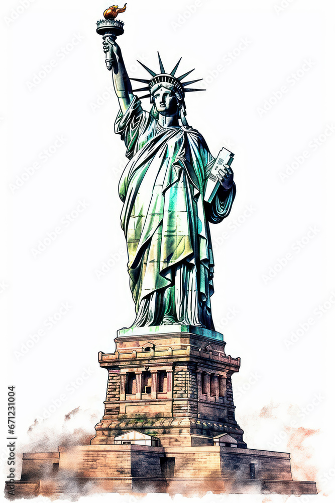 Fototapeta premium Watercolor drawing of the Statue of Liberty. Generative AI.