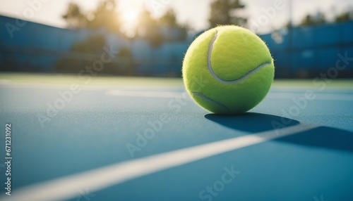 Tennis ball rests on blue tennis court © abu