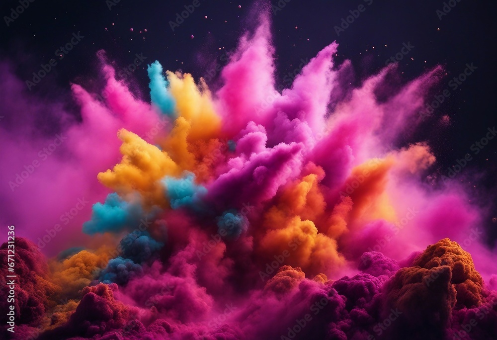An Abstract Closeup of Colored Powder Explosion, Capturing the Dynamic Beauty of Exploding Dust, reminiscent of a Colorful Holi Paint Celebration