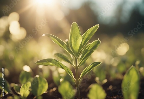 Close Up of a Young Plant Bathed in Morning Light Embracing the Energy of New Beginnings Cultivatin