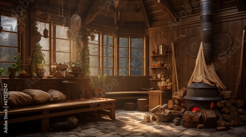 wooden house inside ai generated © Alena Shelkovnikova