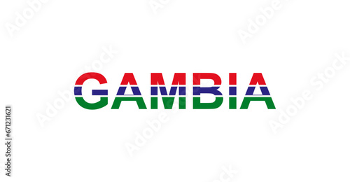 Letters Gambia in the style of the country flag. Gambia word in national flag style.