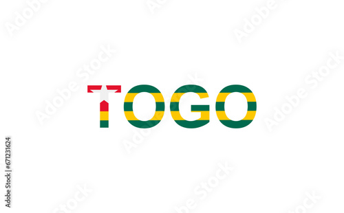 Letters Togo in the style of the country flag. Togo word in national flag style.