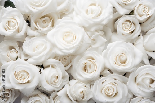 White roses background  top view. Valentines day background  love concept. generative AI.