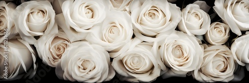 White roses in a wedding bouquet on a black background. Close-up. generative AI.