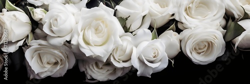 Beautiful white roses on a black background. Wedding bouquet. generative AI.