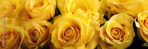 Beautiful yellow roses in a bouquet as a background, close up. Generative AI.