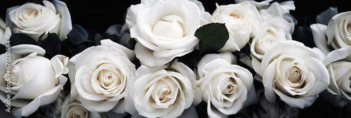 White roses in a bridal bouquet on a black background. generative AI.