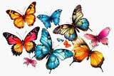 Watercolor drawing of a set of butterflies. Generative AI.