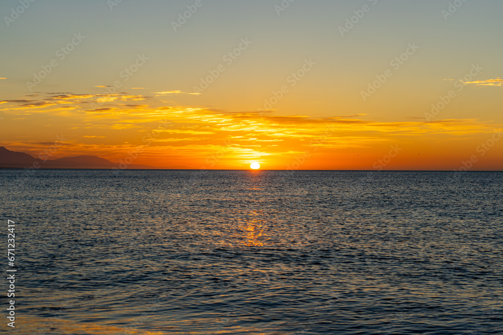 Sunrise over Mediterranean Sea, Costa del Sol, Malaga, Spain