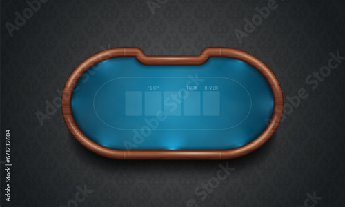 Poker table with blue cloth on dark background. Vector illustration.