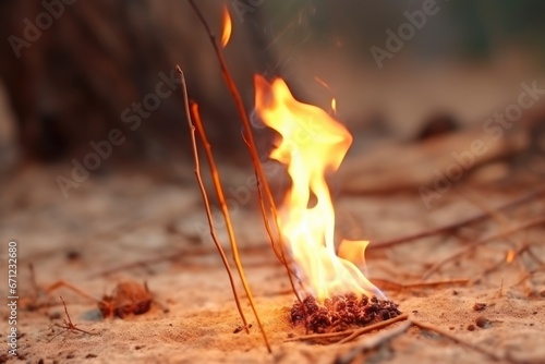 The beginning of a fire in the forest