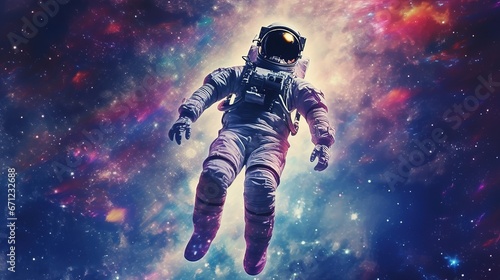 An astronaut in outer space against the backdrop of a picturesque Universe