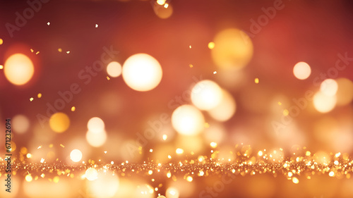 Abstract holiday background with colored bokeh on red background, blurred lights on red background