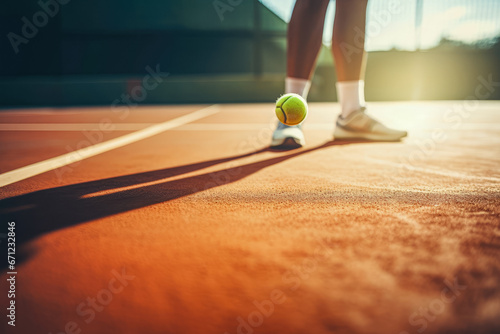 Low section of female tennis player standing on tennis court during sunny day © mila103