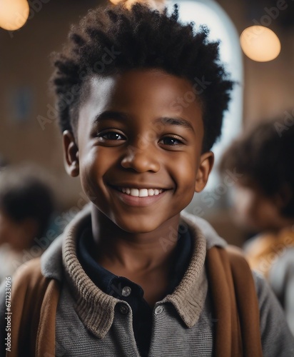 portrait of a black American boy with a friendly smile in kindergarten photo