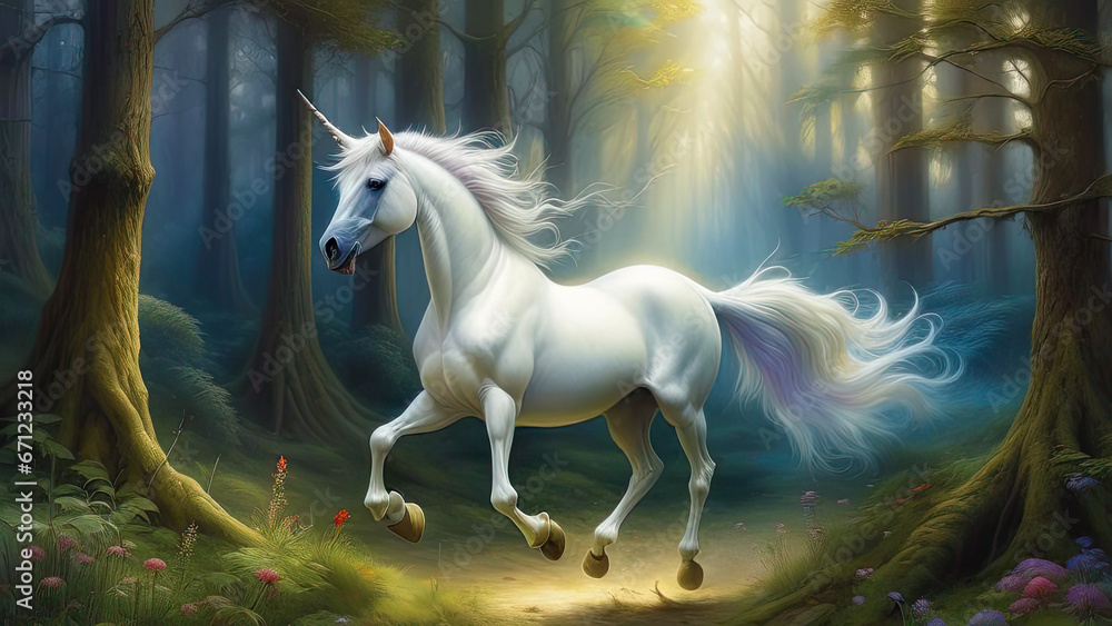 Graceful white unicorn in a magical forest.
Fantasy,fantastic world concept.Generative AI Graceful white unicorn in a magical forest.
Fantasy,fantastic world concept.Generative AI