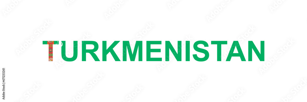 Letters Turkmenistan in the style of the country flag. Turkmenistan word in national flag style. Letters Turkmenistan in the style of the country flag. Turkmenistan word in national flag style.