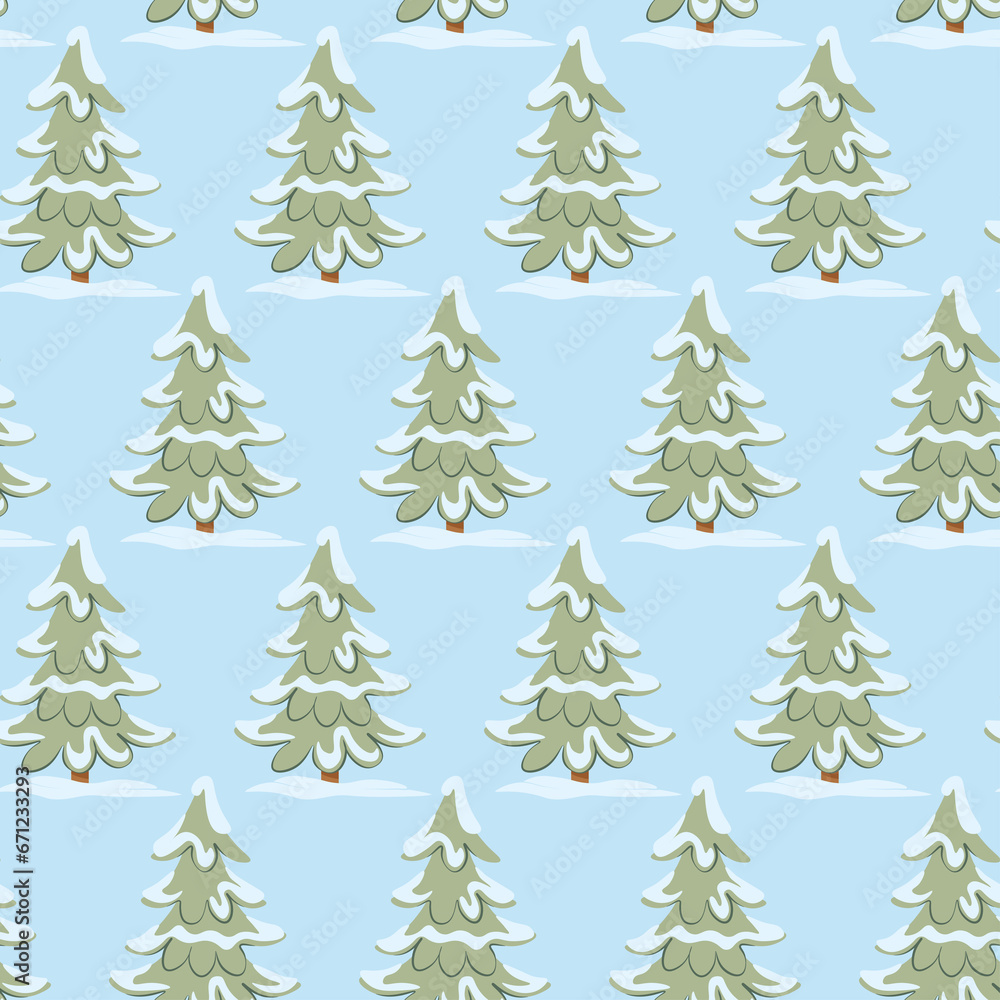 Obraz premium Seamless pattern of Christmas trees on a blue background