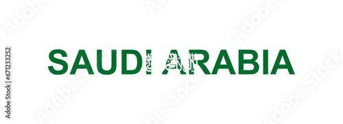 Letters Saudi Arabia in the style of the country flag. Saudi Arabia word in national flag style.