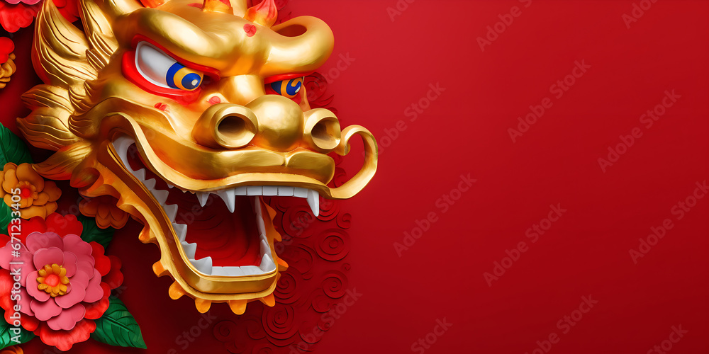 Colorful dragon with red background. Chinese New Year Celebration
