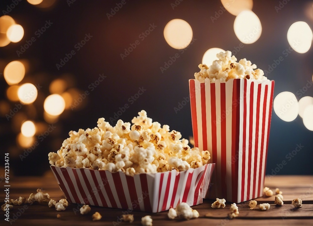 close up view of Striped box with popcorn

