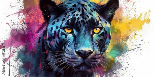 Watercolor drawing of a black panther. Generative AI.